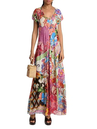 Johnny Was Women's Magnolia Patchwork Silk Maxi Dress - Magnolia Patchwork | Thumbnail 3 Johnny Was Women's Magnolia Patchwork Silk Maxi Dress - Magnolia Patchwork | Thumbnail 3