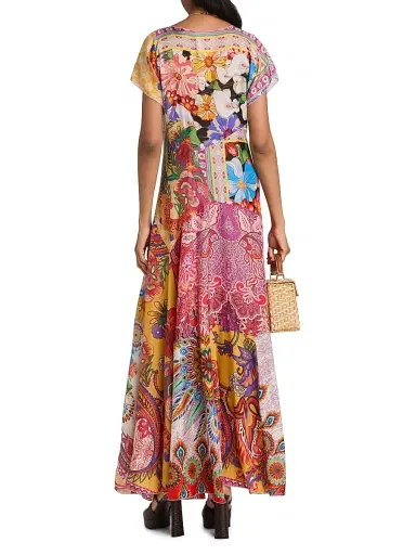 Johnny Was Women's Magnolia Patchwork Silk Maxi Dress - Magnolia Patchwork | Thumbnail 5 Johnny Was Women's Magnolia Patchwork Silk Maxi Dress - Magnolia Patchwork | Thumbnail 5