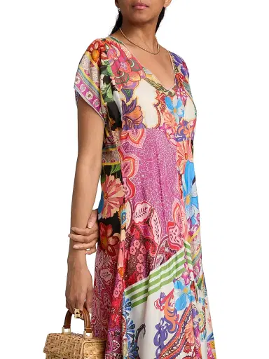 Johnny Was Women's Magnolia Patchwork Silk Maxi Dress - Magnolia Patchwork | Thumbnail 6 Johnny Was Women's Magnolia Patchwork Silk Maxi Dress - Magnolia Patchwork | Thumbnail 6