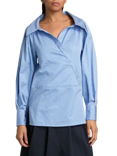 Altuzarra Women's Arthur Striped Poplin Wrap Top - Azure Stripe | Thumbnail 3 Altuzarra Women's Arthur Striped Poplin Wrap Top - Azure Stripe | Thumbnail 3