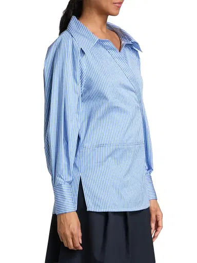 Altuzarra Women's Arthur Striped Poplin Wrap Top - Azure Stripe | Thumbnail 4 Altuzarra Women's Arthur Striped Poplin Wrap Top - Azure Stripe | Thumbnail 4