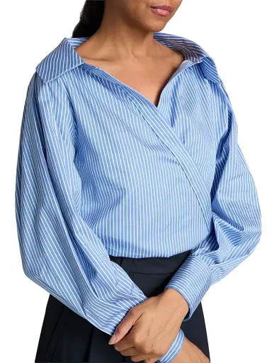 Altuzarra Women's Arthur Striped Poplin Wrap Top - Azure Stripe | Thumbnail 6 Altuzarra Women's Arthur Striped Poplin Wrap Top - Azure Stripe | Thumbnail 6