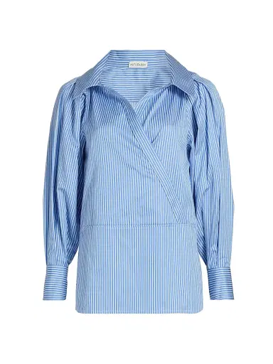 Altuzarra Women's Arthur Striped Poplin Wrap Top - Azure Stripe | Thumbnail 1 Altuzarra Women's Arthur Striped Poplin Wrap Top - Azure Stripe | Thumbnail 1