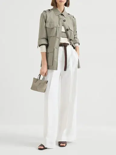 Brunello Cucinelli Women's Viscose and Linen Fluid Twill Wide Trousers - Panama | Thumbnail 6 Brunello Cucinelli Women's Viscose and Linen Fluid Twill Wide Trousers - Panama | Thumbnail 6