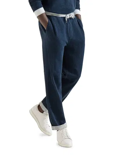 Brunello Cucinelli Men's Cotton and Linen Mélange French Terry Trousers - Navy Blue | Thumbnail 6 Brunello Cucinelli Men's Cotton and Linen Mélange French Terry Trousers - Navy Blue | Thumbnail 6