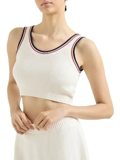 Brunello Cucinelli Women's Cotton Piqué Effect Knit Crop Top - Panama | Thumbnail 2 Brunello Cucinelli Women's Cotton Piqué Effect Knit Crop Top - Panama | Thumbnail 2