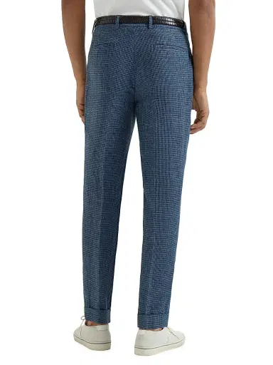 Brunello Cucinelli Men's Linen Houndstooth Trousers with Pleats - Denim - Size 34 | Thumbnail 3 Brunello Cucinelli Men's Linen Houndstooth Trousers with Pleats - Denim - Size 34 | Thumbnail 3