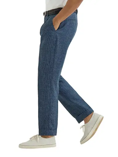 Brunello Cucinelli Men's Linen Houndstooth Trousers with Pleats - Denim - Size 34 | Thumbnail 5 Brunello Cucinelli Men's Linen Houndstooth Trousers with Pleats - Denim - Size 34 | Thumbnail 5