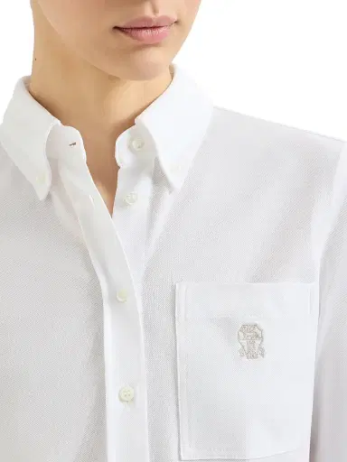 Brunello Cucinelli Women's Stretch Cotton Piqué Shirt with Logo - White | Thumbnail 5 Brunello Cucinelli Women's Stretch Cotton Piqué Shirt with Logo - White | Thumbnail 5