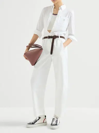 Brunello Cucinelli Women's Stretch Cotton Piqué Shirt with Logo - White | Thumbnail 6 Brunello Cucinelli Women's Stretch Cotton Piqué Shirt with Logo - White | Thumbnail 6