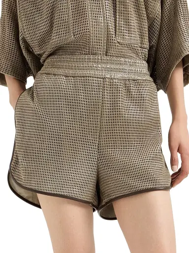 Brunello Cucinelli Women's Sparkling Leather Net Shorts | Thumbnail 2 Brunello Cucinelli Women's Sparkling Leather Net Shorts | Thumbnail 2