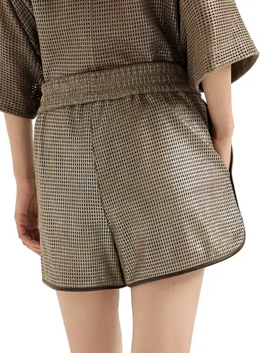 Brunello Cucinelli Women's Sparkling Leather Net Shorts | Thumbnail 3 Brunello Cucinelli Women's Sparkling Leather Net Shorts | Thumbnail 3