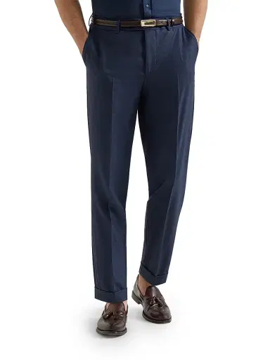 Brunello Cucinelli Men's Virgin Wool Houndstooth Trousers - Navy Blue - Size 40 | Thumbnail 2 Brunello Cucinelli Men's Virgin Wool Houndstooth Trousers - Navy Blue - Size 40 | Thumbnail 2