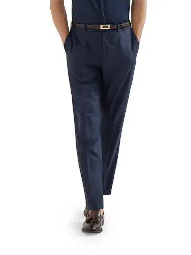 Brunello Cucinelli Men's Virgin Wool Houndstooth Trousers - Navy Blue - Size 40 | Thumbnail 3 Brunello Cucinelli Men's Virgin Wool Houndstooth Trousers - Navy Blue - Size 40 | Thumbnail 3