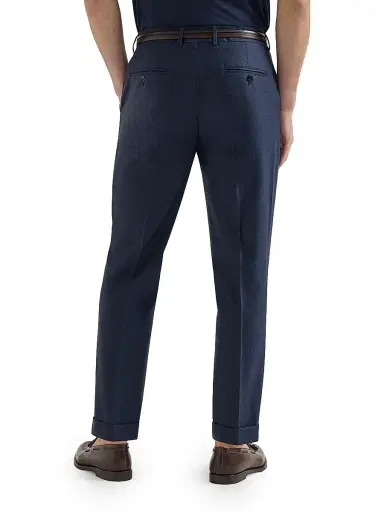 Brunello Cucinelli Men's Virgin Wool Houndstooth Trousers - Navy Blue - Size 40 | Thumbnail 4 Brunello Cucinelli Men's Virgin Wool Houndstooth Trousers - Navy Blue - Size 40 | Thumbnail 4