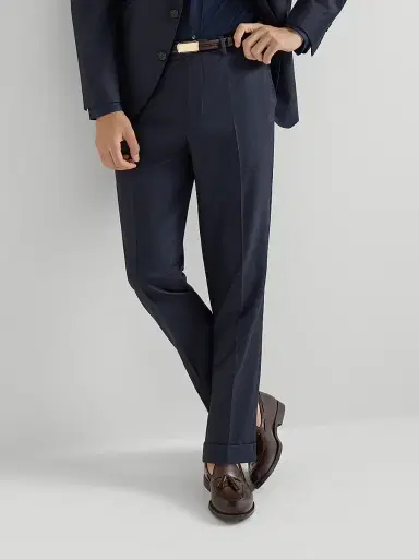 Brunello Cucinelli Men's Virgin Wool Houndstooth Trousers - Navy Blue - Size 40 | Thumbnail 6 Brunello Cucinelli Men's Virgin Wool Houndstooth Trousers - Navy Blue - Size 40 | Thumbnail 6