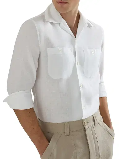 Brunello Cucinelli Men's Linen Easy Fit Shirt with Chest Pockets - White - Size XXXL | Thumbnail 4 Brunello Cucinelli Men's Linen Easy Fit Shirt with Chest Pockets - White - Size XXXL | Thumbnail 4