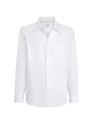 Brunello Cucinelli Men's Linen Easy Fit Shirt with Chest Pockets - White - Size XXXL | Thumbnail 1 Brunello Cucinelli Men's Linen Easy Fit Shirt with Chest Pockets - White - Size XXXL | Thumbnail 1