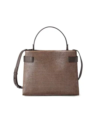 Brunello Cucinelli Women's Essence Top Handle Bag in Sparkling Net Leather with Monili - Brown | Thumbnail 1 Brunello Cucinelli Women's Essence Top Handle Bag in Sparkling Net Leather with Monili - Brown | Thumbnail 1