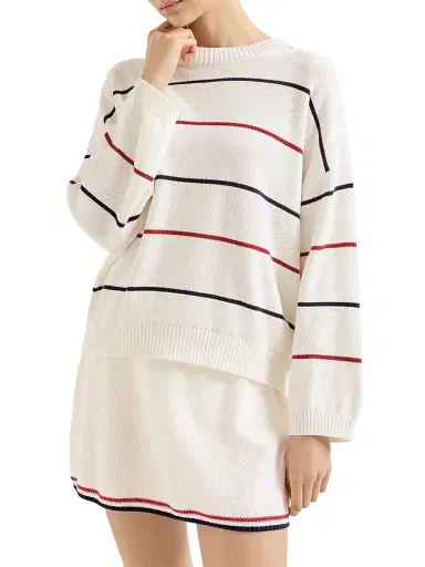 Brunello Cucinelli Women's Cotton Textured Stripe Sweater - Panama | Thumbnail 2 Brunello Cucinelli Women's Cotton Textured Stripe Sweater - Panama | Thumbnail 2