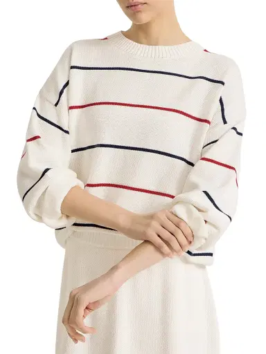 Brunello Cucinelli Women's Cotton Textured Stripe Sweater - Panama | Thumbnail 4 Brunello Cucinelli Women's Cotton Textured Stripe Sweater - Panama | Thumbnail 4