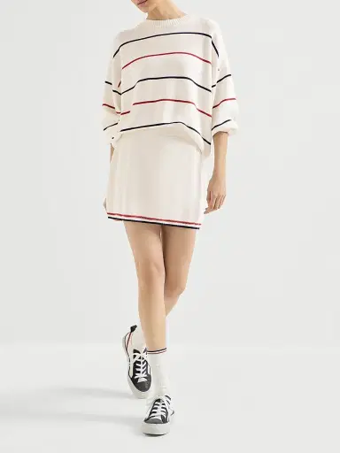 Brunello Cucinelli Women's Cotton Textured Stripe Sweater - Panama | Thumbnail 6 Brunello Cucinelli Women's Cotton Textured Stripe Sweater - Panama | Thumbnail 6