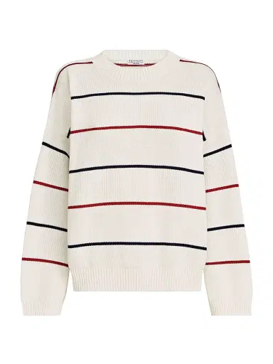 Brunello Cucinelli Women's Cotton Textured Stripe Sweater - Panama | Thumbnail 1 Brunello Cucinelli Women's Cotton Textured Stripe Sweater - Panama | Thumbnail 1