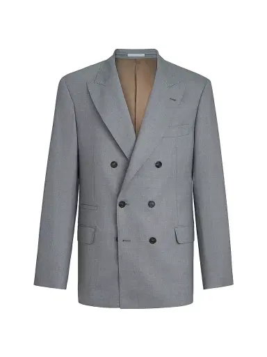 Brunello Cucinelli Men's Virgin Wool and Silk Lightweight Hopsack One and a Half Breasted Blazer - Grey - Size 48 | Thumbnail 2 Brunello Cucinelli Men's Virgin Wool and Silk Lightweight Hopsack One and a Half Breasted Blazer - Grey - Size 48 | Thumbnail 2