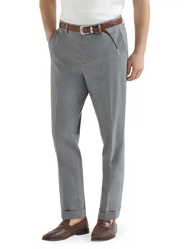 Brunello Cucinelli Men's Virgin Wool and Silk Lightweight Hopsack Trousers - Grey - Size 40 | Thumbnail 2 Brunello Cucinelli Men's Virgin Wool and Silk Lightweight Hopsack Trousers - Grey - Size 40 | Thumbnail 2
