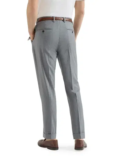 Brunello Cucinelli Men's Virgin Wool and Silk Lightweight Hopsack Trousers - Grey - Size 40 | Thumbnail 3 Brunello Cucinelli Men's Virgin Wool and Silk Lightweight Hopsack Trousers - Grey - Size 40 | Thumbnail 3