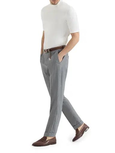 Brunello Cucinelli Men's Virgin Wool and Silk Lightweight Hopsack Trousers - Grey - Size 40 | Thumbnail 5 Brunello Cucinelli Men's Virgin Wool and Silk Lightweight Hopsack Trousers - Grey - Size 40 | Thumbnail 5
