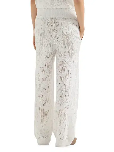 Brunello Cucinelli Women's Linen and Cotton Dazzling Water Lillies Knit Track Trousers - White | Thumbnail 3 Brunello Cucinelli Women's Linen and Cotton Dazzling Water Lillies Knit Track Trousers - White | Thumbnail 3
