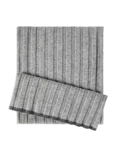 Brunello Cucinelli Men's Cashmere Rib Knit Scarf - Light Grey | Thumbnail 1 Brunello Cucinelli Men's Cashmere Rib Knit Scarf - Light Grey | Thumbnail 1