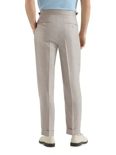 Brunello Cucinelli Men's Cashmere and Silk Chevron Trousers with Double Pleats and Waist Tabs - Light Grey | Thumbnail 4 Brunello Cucinelli Men's Cashmere and Silk Chevron Trousers with Double Pleats and Waist Tabs - Light Grey | Thumbnail 4