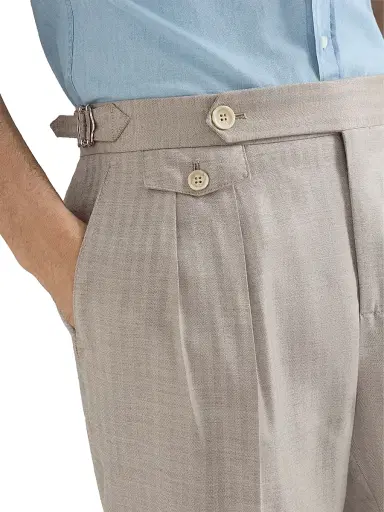 Brunello Cucinelli Men's Cashmere and Silk Chevron Trousers with Double Pleats and Waist Tabs - Light Grey | Thumbnail 5 Brunello Cucinelli Men's Cashmere and Silk Chevron Trousers with Double Pleats and Waist Tabs - Light Grey | Thumbnail 5