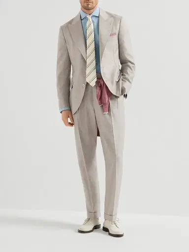 Brunello Cucinelli Men's Cashmere and Silk Chevron Trousers with Double Pleats and Waist Tabs - Light Grey | Thumbnail 6 Brunello Cucinelli Men's Cashmere and Silk Chevron Trousers with Double Pleats and Waist Tabs - Light Grey | Thumbnail 6