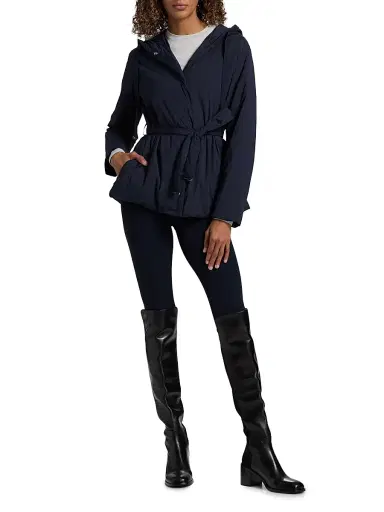 HERNO Women's Belted Hooded Jacket - Navy - Size 0 | Thumbnail 2 HERNO Women's Belted Hooded Jacket - Navy - Size 0 | Thumbnail 2