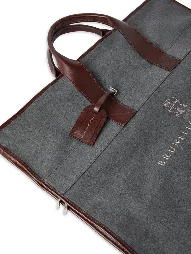Brunello Cucinelli Men's Techno Fabric and Calfskin Suit Holder - Anthracite | Thumbnail 5 Brunello Cucinelli Men's Techno Fabric and Calfskin Suit Holder - Anthracite | Thumbnail 5