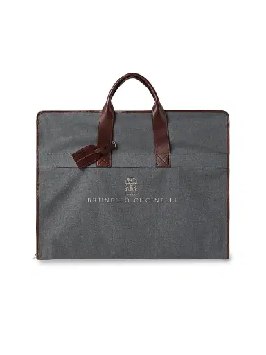 Brunello Cucinelli Men's Techno Fabric and Calfskin Suit Holder - Anthracite | Thumbnail 1 Brunello Cucinelli Men's Techno Fabric and Calfskin Suit Holder - Anthracite | Thumbnail 1
