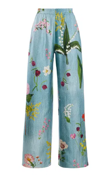 Oscar de la Renta Mixed Botanical Silk-Twill Wide-Leg Pants | Thumbnail 1 Oscar de la Renta Mixed Botanical Silk-Twill Wide-Leg Pants | Thumbnail 1