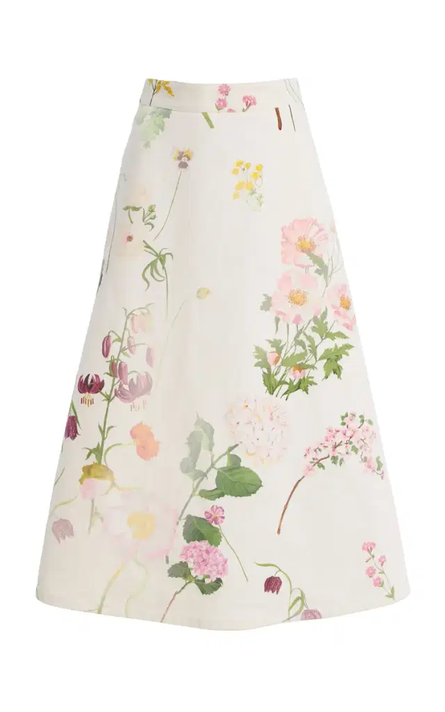 Botanical Cotton-Denim Midi Skirt Botanical Cotton-Denim Midi Skirt