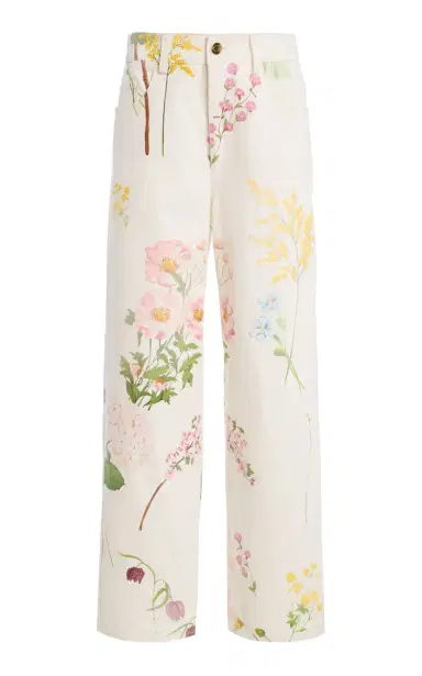 Oscar de la Renta Botanical Cotton-Denim Straight-Leg Pants | Thumbnail 2 Oscar de la Renta Botanical Cotton-Denim Straight-Leg Pants | Thumbnail 2