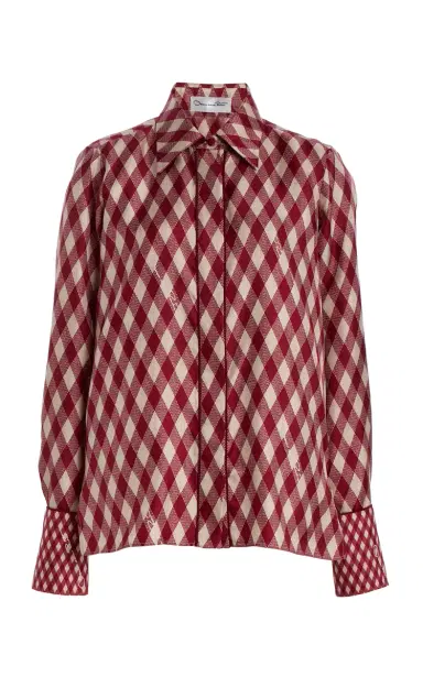 Oscar de la Renta Argyle Silk-Twill Blouse | Thumbnail 2 Oscar de la Renta Argyle Silk-Twill Blouse | Thumbnail 2