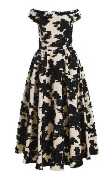 Oscar de la Renta Off-The-Shoulder Abstract Fil Coupe Midi Dress | Thumbnail 2 Oscar de la Renta Off-The-Shoulder Abstract Fil Coupe Midi Dress | Thumbnail 2