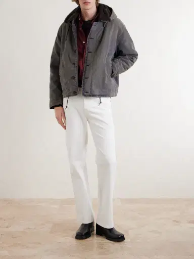 A.PRESSE Fleece-Lined Distressed Cotton-Canvas Hooded Jacket - Men | Thumbnail 2 A.PRESSE Fleece-Lined Distressed Cotton-Canvas Hooded Jacket - Men | Thumbnail 2
