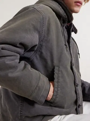 A.PRESSE Fleece-Lined Distressed Cotton-Canvas Hooded Jacket - Men | Thumbnail 5 A.PRESSE Fleece-Lined Distressed Cotton-Canvas Hooded Jacket - Men | Thumbnail 5