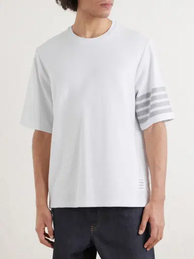 Thom Browne Striped Cotton-Piqué T-Shirt - Men | Thumbnail 3 Thom Browne Striped Cotton-Piqué T-Shirt - Men | Thumbnail 3
