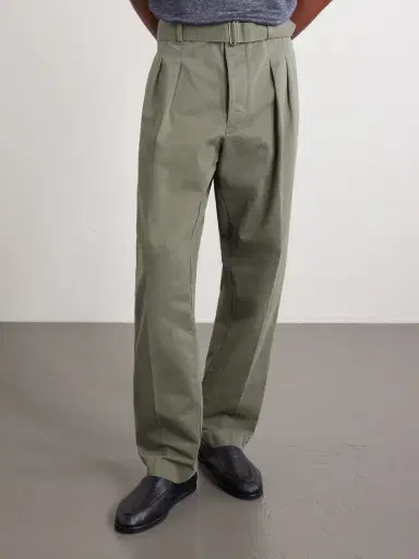 OFFICINE GÉNÉRALE Evans Wide-Leg Belted Pleated Organic Cotton-Twill Chinos - Men | Thumbnail 3 OFFICINE GÉNÉRALE Evans Wide-Leg Belted Pleated Organic Cotton-Twill Chinos - Men | Thumbnail 3