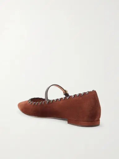 Gianvito Rossi Leather-trimmed Suede Mary Jane Ballet Flats | Thumbnail 3 Gianvito Rossi Leather-trimmed Suede Mary Jane Ballet Flats | Thumbnail 3