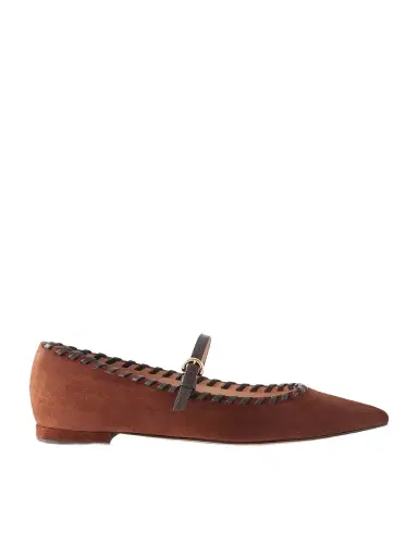 Gianvito Rossi Leather-trimmed Suede Mary Jane Ballet Flats | Thumbnail 1 Gianvito Rossi Leather-trimmed Suede Mary Jane Ballet Flats | Thumbnail 1